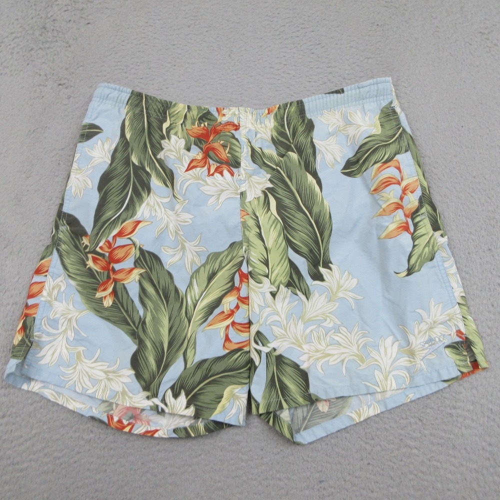 Speedo Hawaiian Board Short Mens Small Blue Tropical Floral Palm Leaf Swim Trunk